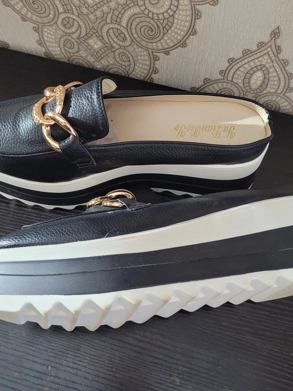 Black Platform Chain-Accent Women’s Loafers